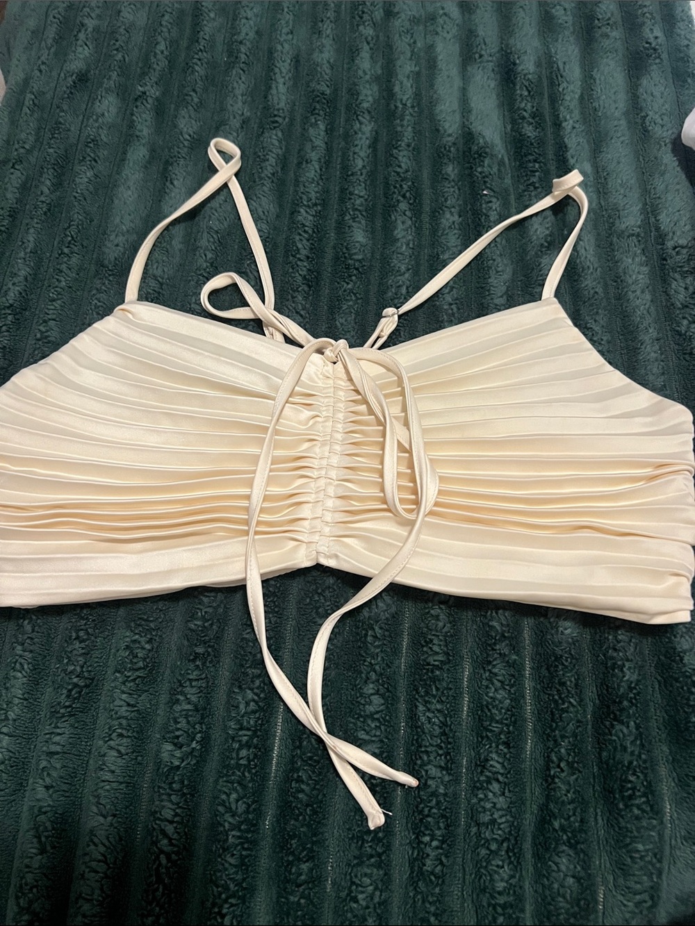 Forever 21 Cream Ruched Tie-Front Crop Top